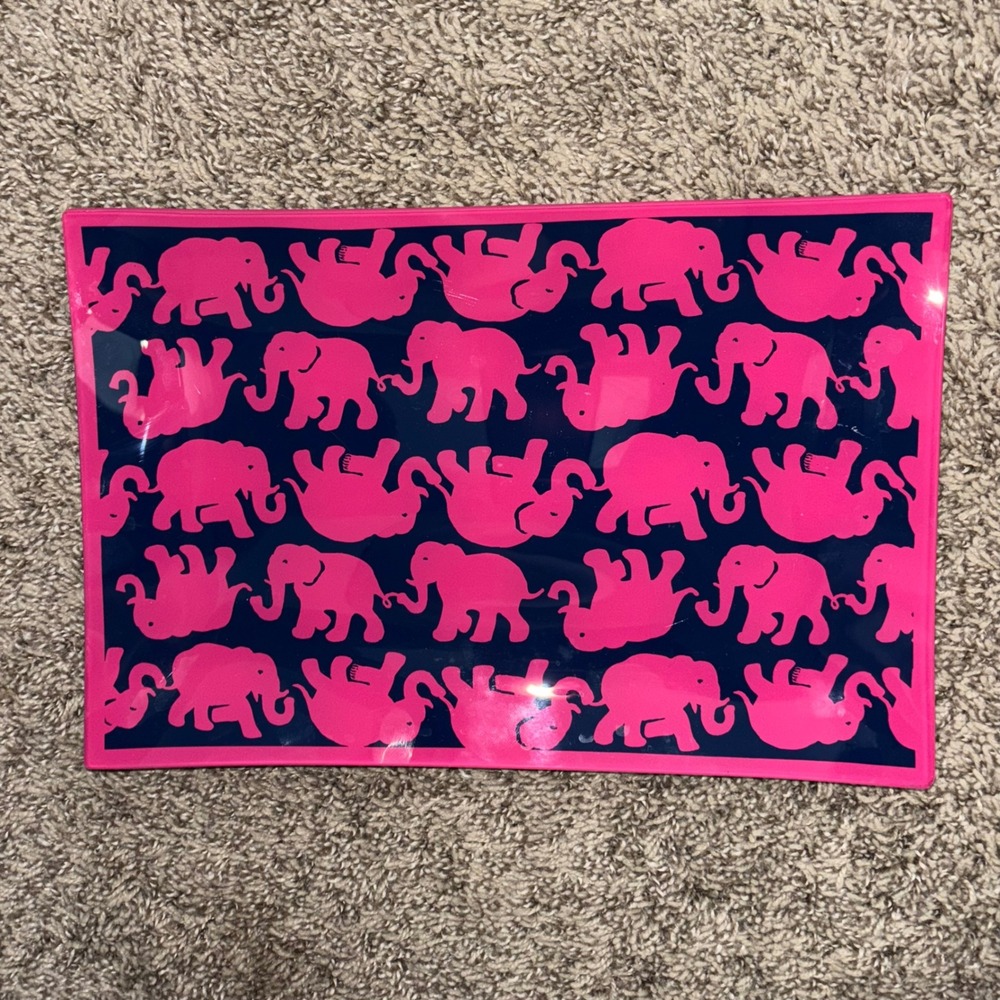Lilly Pulitzer Pink Elephant Navy Blue Melamine Serving Tray Rectangular 12x8